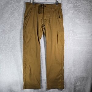 Prana Zion Stretch Outdoor Pants Men 32x32 Brown Beige Straight Fit Cargo Belted